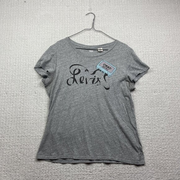 Levis T-Shirt Women’s Size Large Music Mix Tape 501 Graphic Groovy Tee Grey Read - Picture 1 of 16